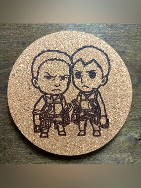 Attack On Titan Reiner & Bertholdt Chibi Style Laser Engraved Cork Coaster